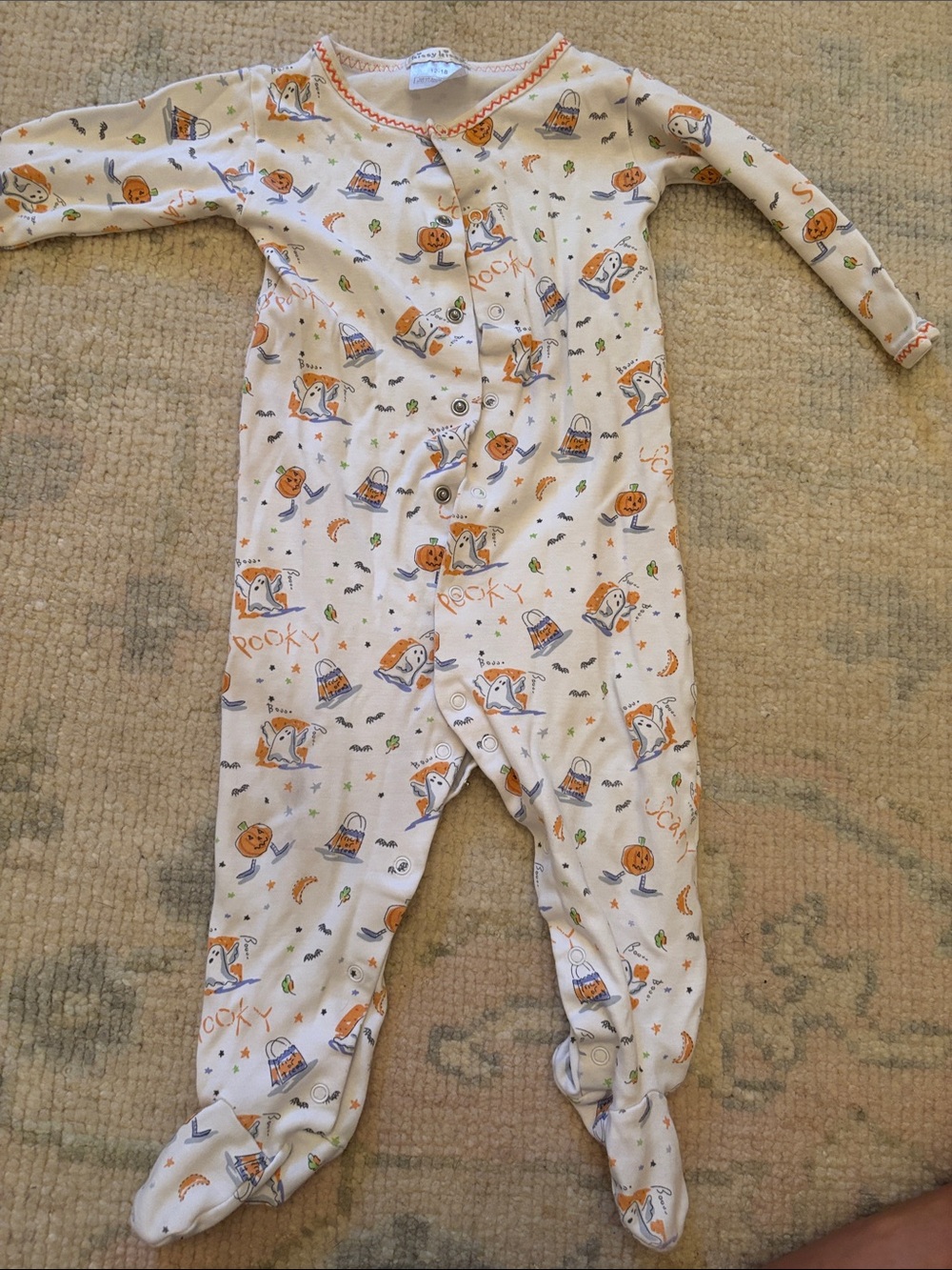 Kissy Kissy White Footed One-Piece with Orange & Blue Halloween Print